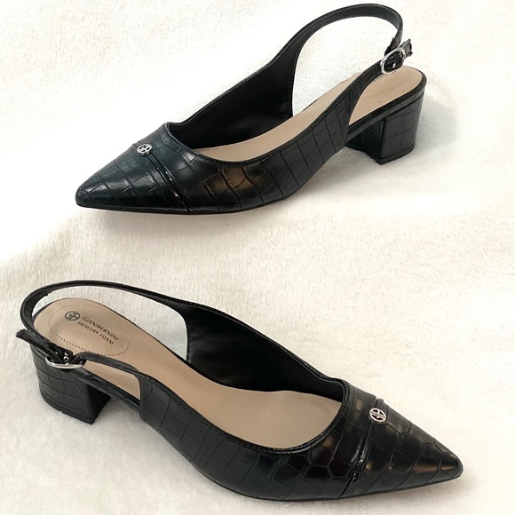 Black Giani Bernini Sling back Memory Foam Dressy Croc Embossed Heels Sz 9.5M - Picture 2 of 14